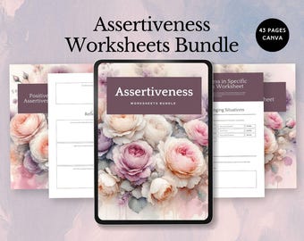 therapy assertiveness worksheets canva template communication skills workbook boundary setting tools self-help confidence building resources