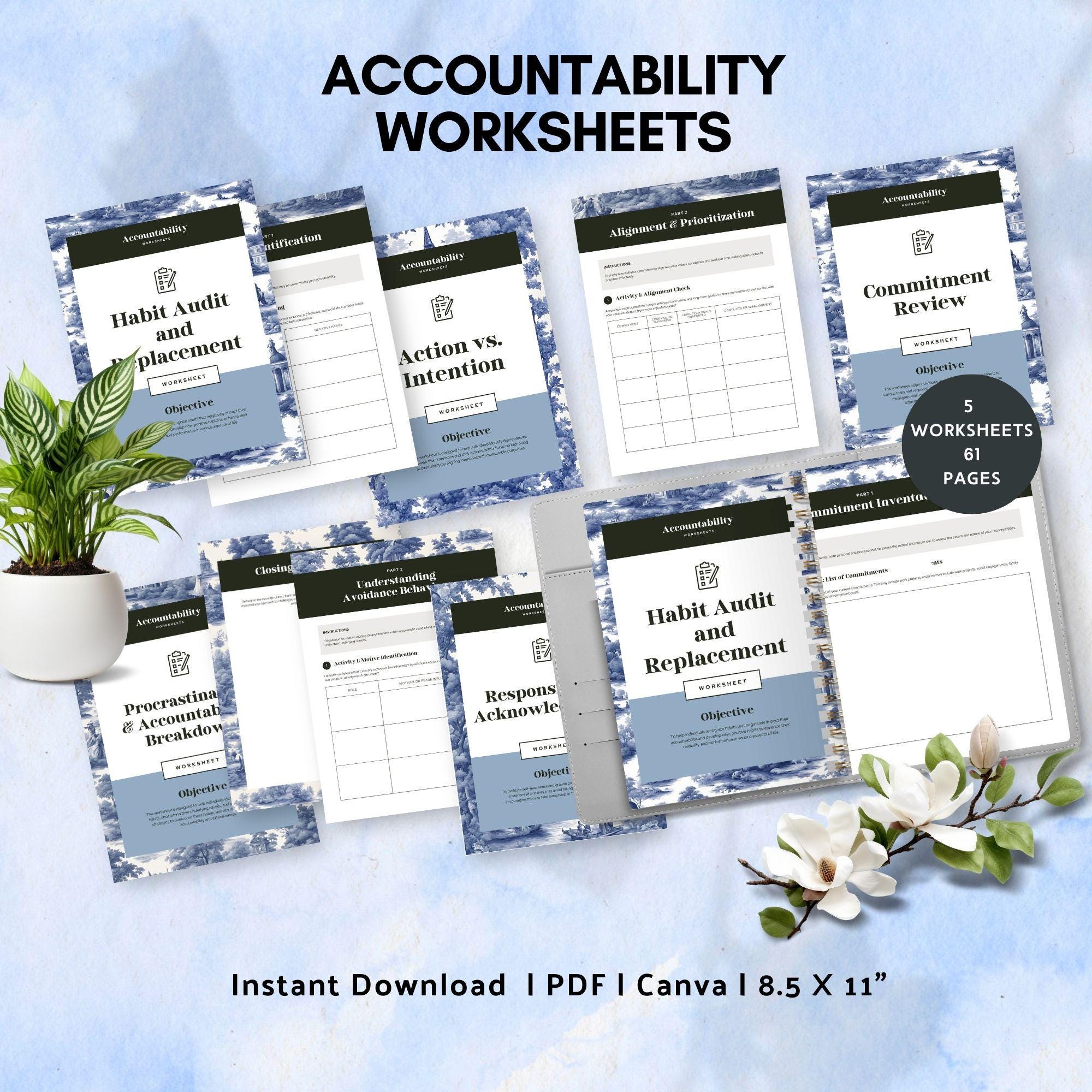 Accountability Worksheet Therapy Self Help Goal Setting Tool Personal ...