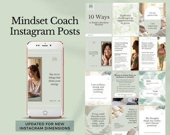 mindset coaching instagram templates wellness and growth social media reels life coach posts holistic health coach carousels editable canva