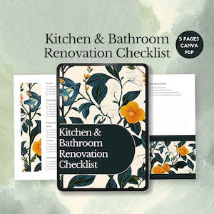 kitchen and bathroom renovation checklist home remodel guide renovation planner house design printable home improvement DIY project canva
