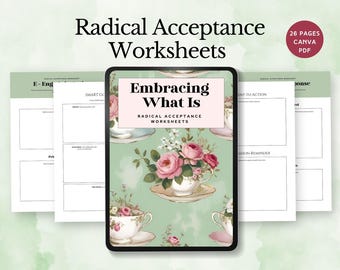 Radical Acceptance Worksheet, mental health resource, Emotional Regulation tool, Self-Help Workbook, dialectical behavior therapy toolkit