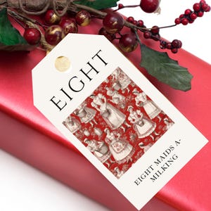 12 giorni di etichette regalo di Natale dodici giorni di biglietti di Natale elegante etichetta di bomboniera stampabile natale toile regalo download digitale rosso