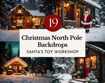 north pole backdrop christmas santa claus toy workshop background xmas elves arctic scene photoshoot kids festive winter holiday overlay PNG