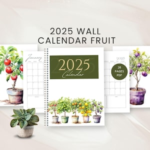 2025 wall calendar fruit 2025 wall monthly planner botanical printable floral hanging calendar home office decor Gift for Gardener present