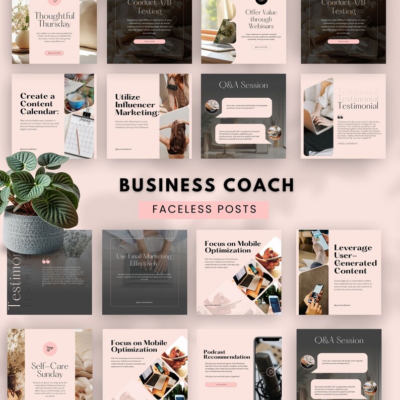 business coach faceless posts faceless instagram account post marketing templates social media digital marketing done for you canva editable