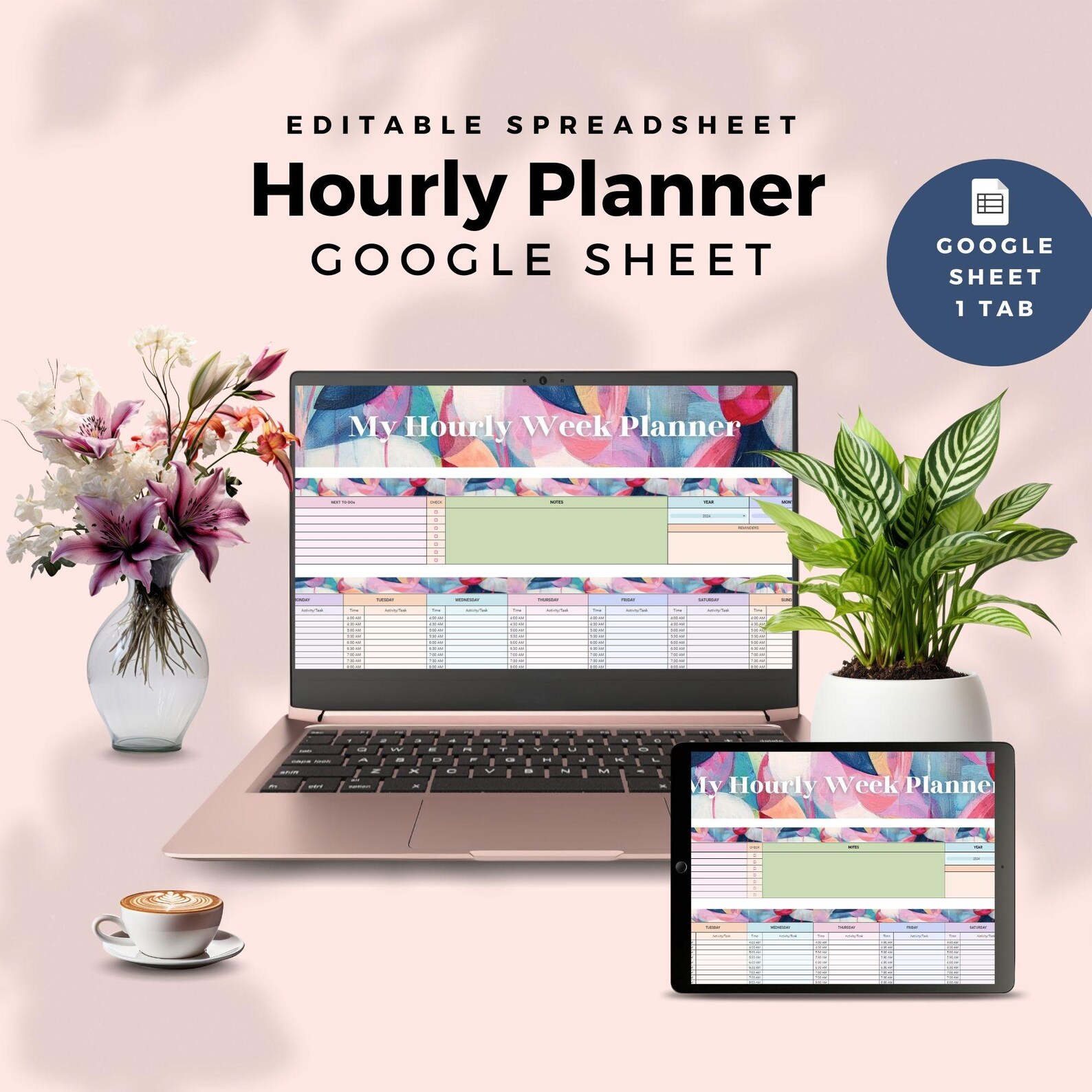 Hourly Planner Google Sheets Daily Schedule Organizer to Do List ...