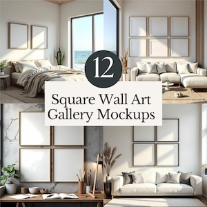 Quadratische Wand Kunst Galerie Mockup Bündel Rahmen Leinwand etsy Shop Auflistung Kunstwerk Vorlage Innendesignerin Präsentation minimalistisch JPG