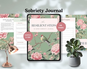 sobriety journal digital addiction recovery planner relapse prevention worksheets sober gift self care printable canva instant download PDF