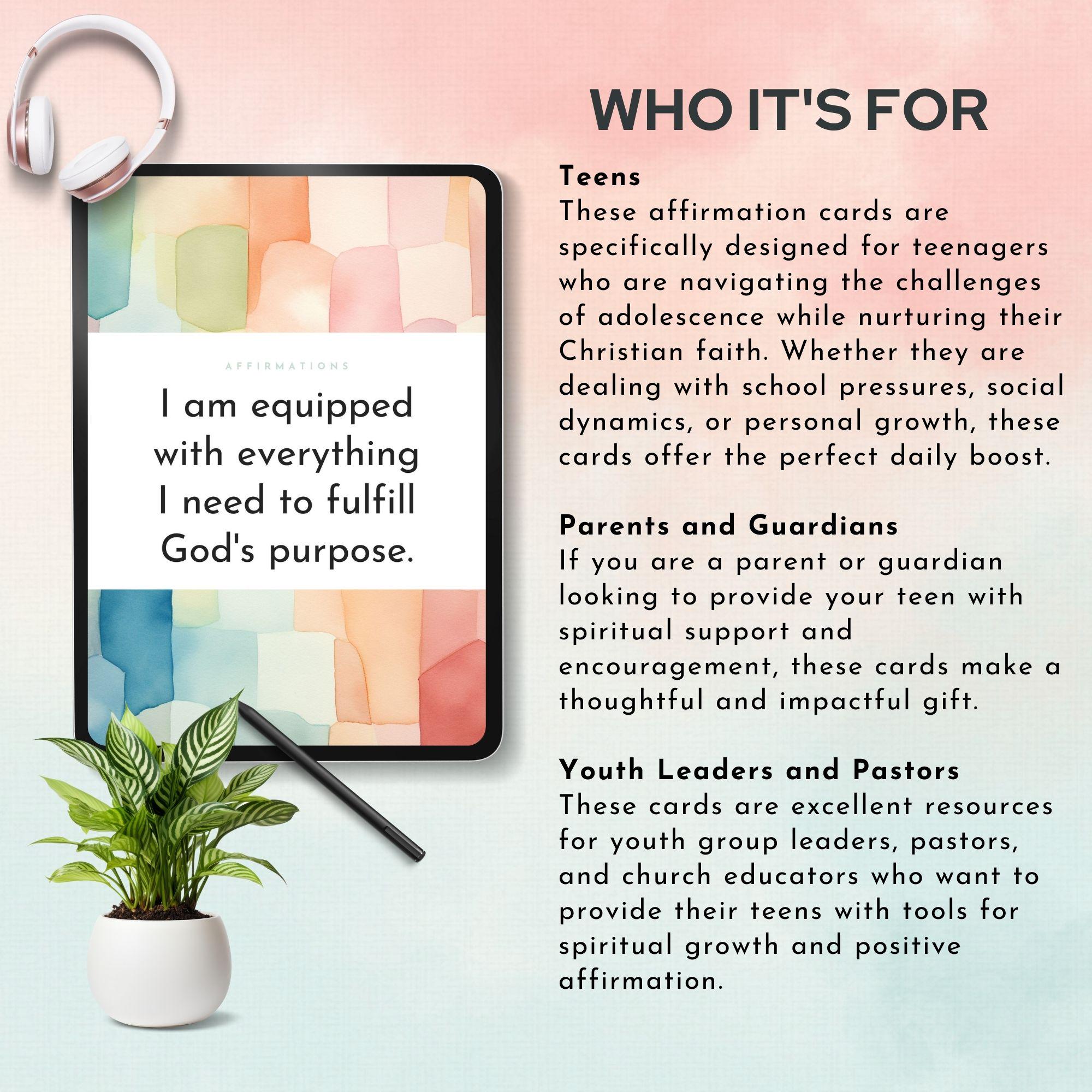 Christian Affirmation Cards for Teens Bible Verse Positive Quotes ...