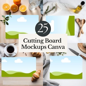 Schneidebrett Mockup Canva Glas Schneidebrett Display einfach ziehen und ablegen Hintergrund Küchen Dekor leere Vorlage hinzufügen Ihr Design editierbar