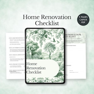 home renovation checklist house improvement planner dream house budget tracker interior design organizer home remodel project printable DIY