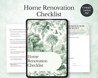 home renovation checklist house improvement planner dream house budget tracker interior design organizer home remodel project printable DIY