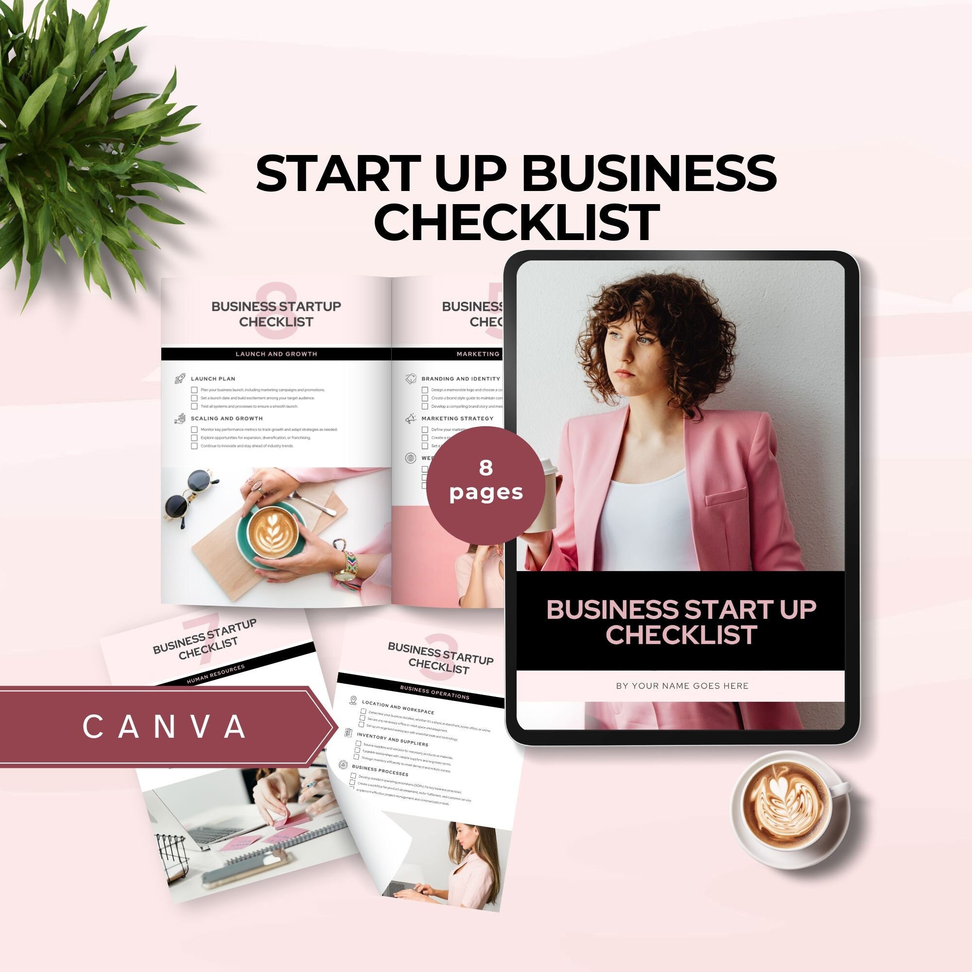 Start up Business Checklist Template Canva Business Startup Planner ...