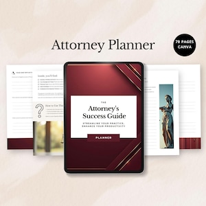 attorney planner, lawyer organizer modern, daily legal client tracker, red paralegal printable, case management log, editable canva template