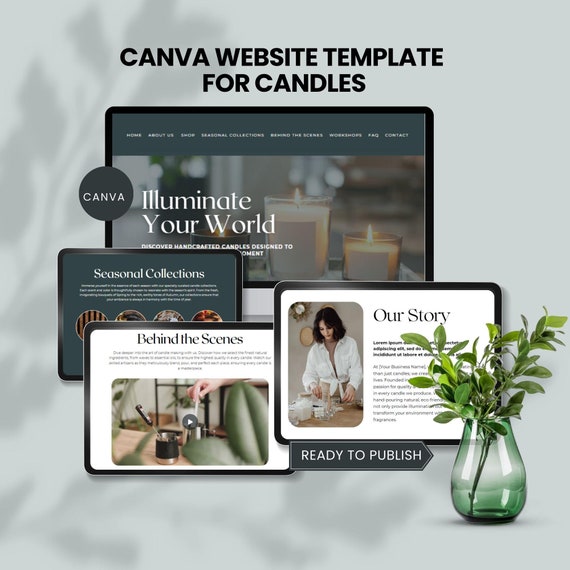canva website template for candles business website themed candle  luxury website premade design clean website candles shop owner editable