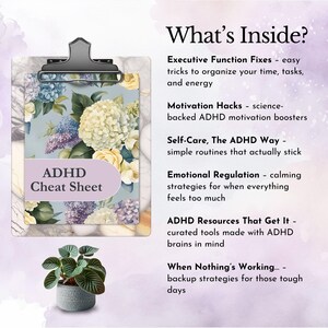 adhd cheat sheet executive functioning printable time management aid coping skills attention deficit support improve focus strategy template