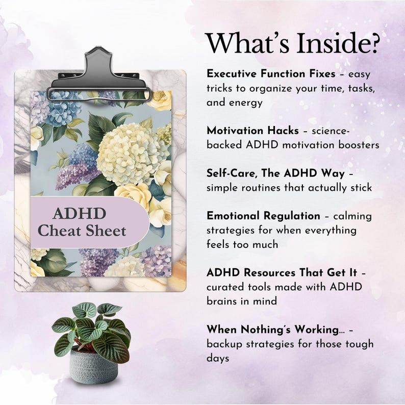 adhd cheat sheet executive functioning printable time management aid coping skills attention deficit support improve focus strategy template