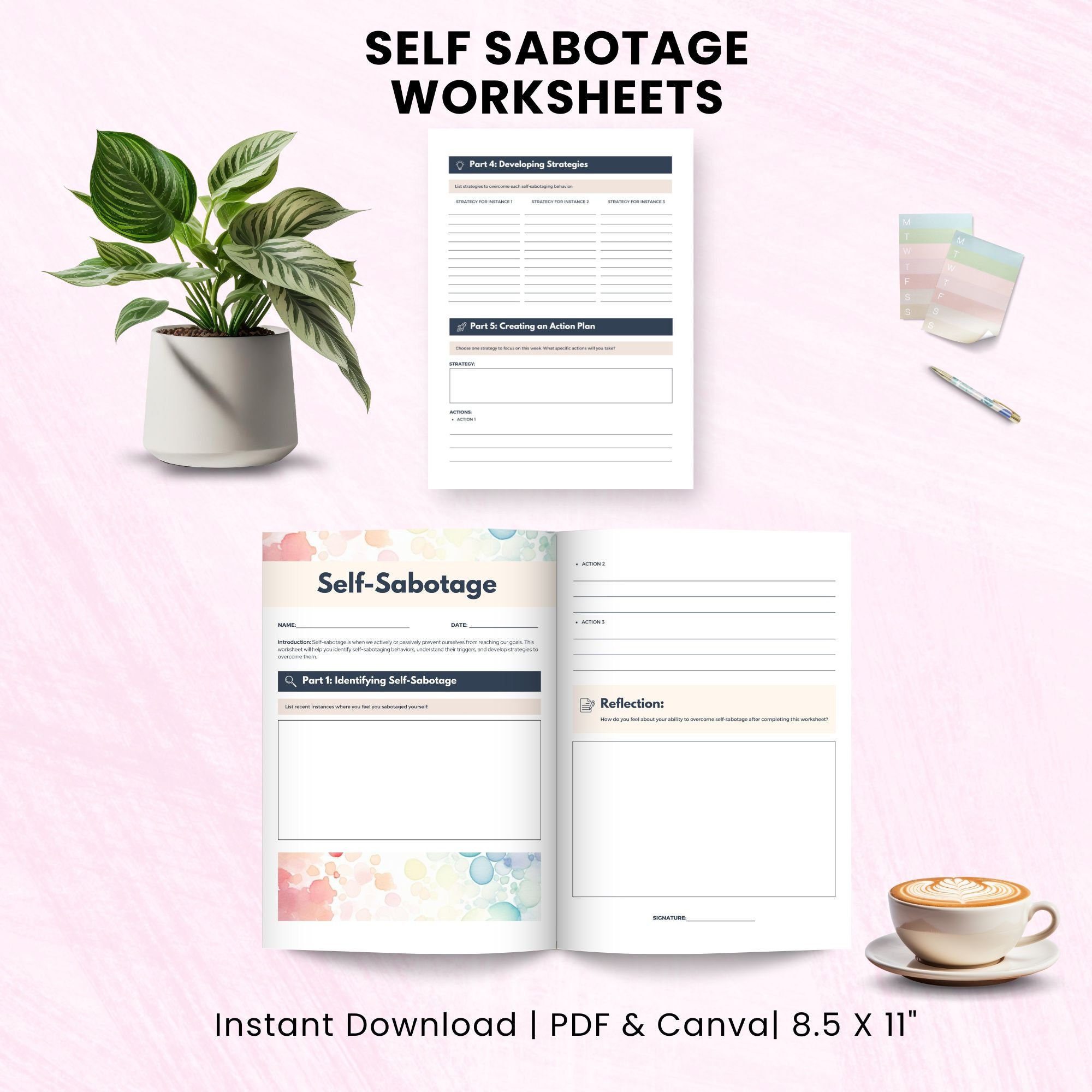 Self Sabotage Worksheets Template Canva Therapy Worksheets Self ...