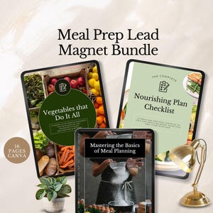 meal prep lead magnet bundle health coach ebook template healthy eating guide wellness food nutrition planner home freebie canva editable