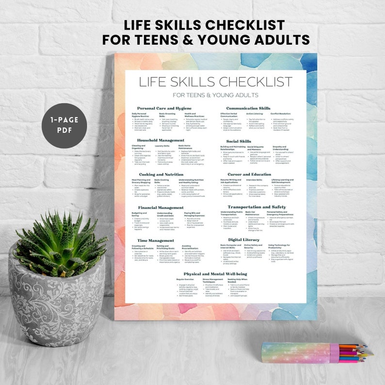 life skills checklist Life Prep List Practical Kids Life Skills Checklist teens Graduation Gift Life Skills development For Kids printable