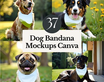 dog bandana mockup canva frame pet collar easy drag and drop design bundle template pet accessory digital display puppy necktie editable