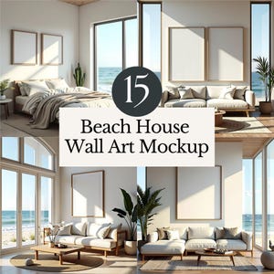 beach house wall art mockup coastal home wood frame mock up bundle modern summer interior poster display template digital print etsy listing