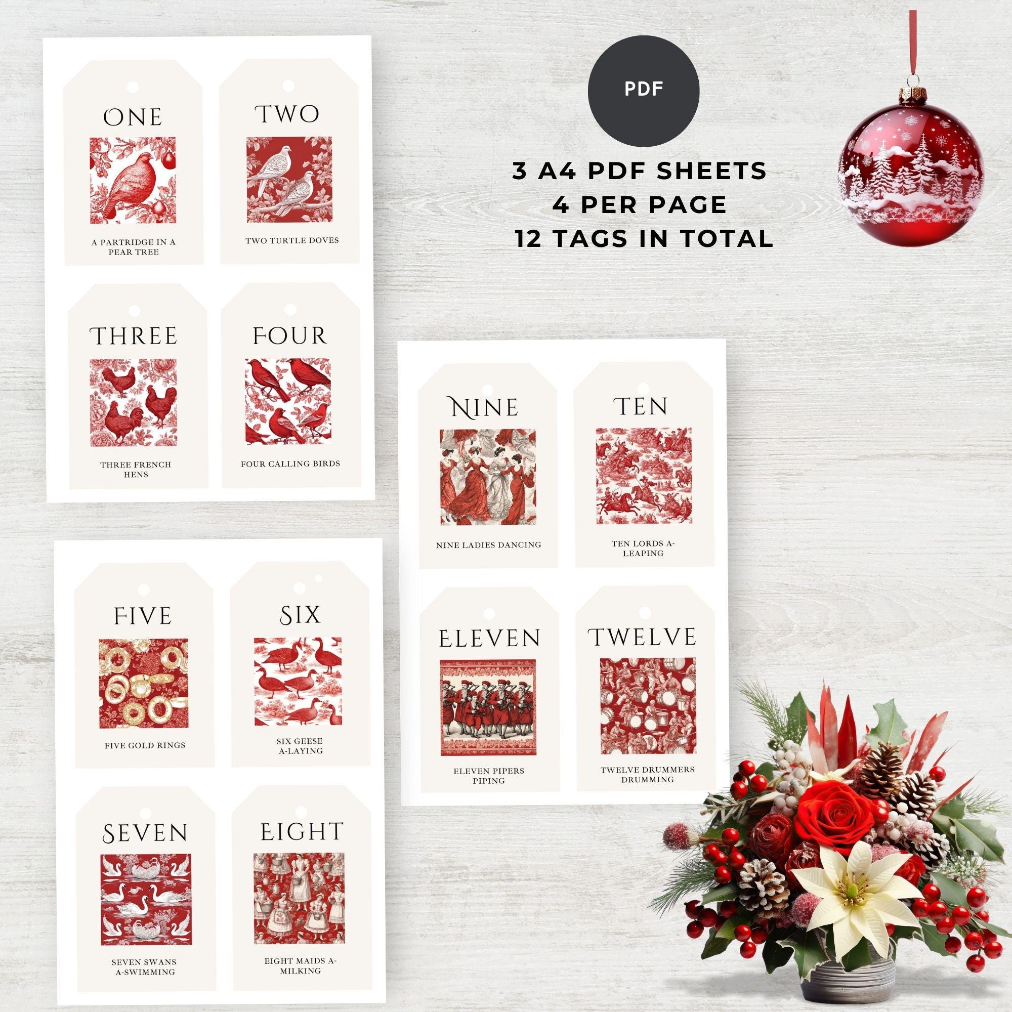 12 Days of Christmas Gift Tags Twelve Days of Christmas Cards Elegant ...