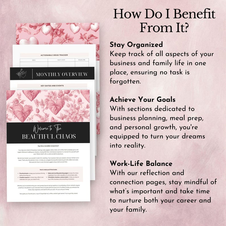 Mompreneur Planner for working mums organizer entrepreneur tracker family printable work life balance gift for mom productivity log template