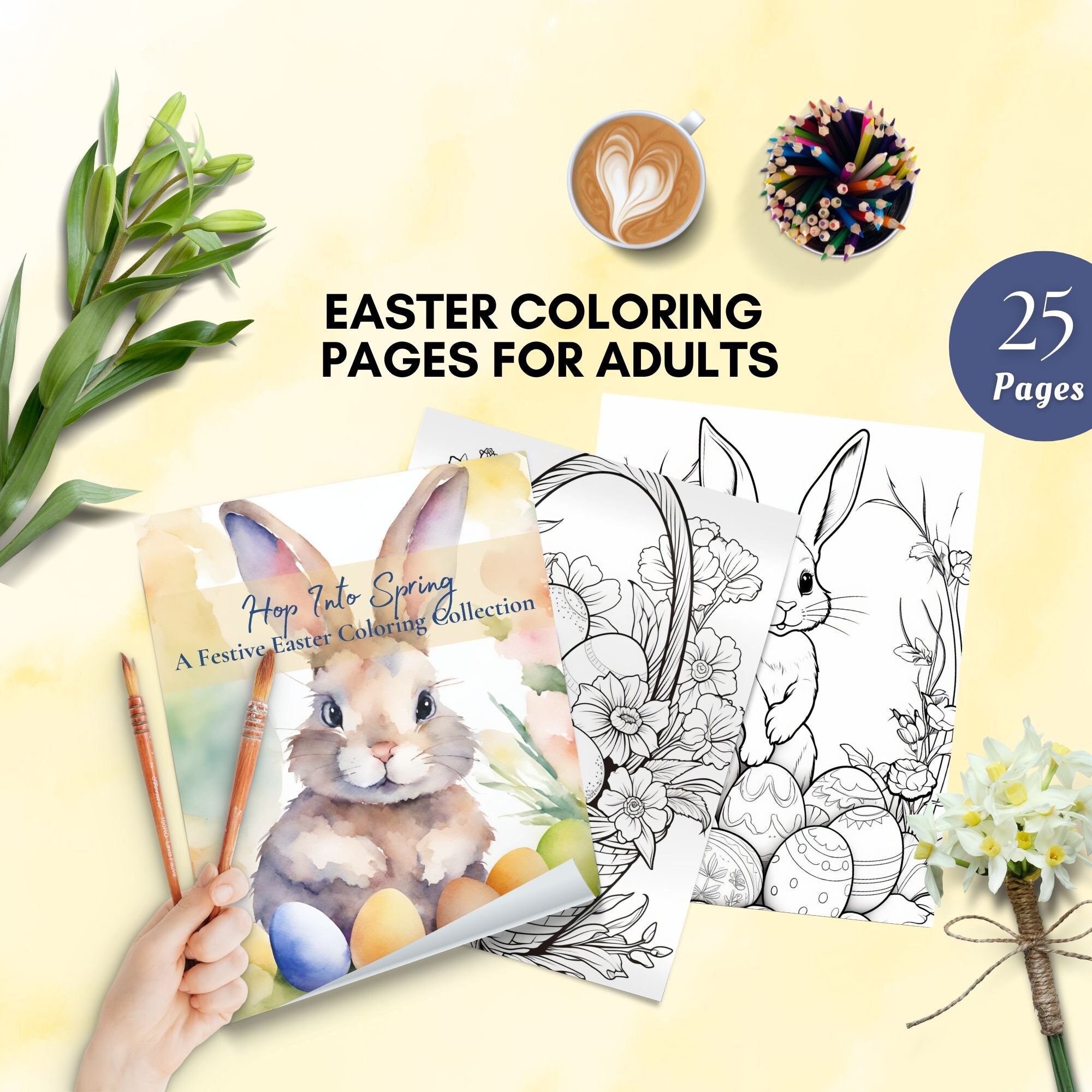 Easter Coloring Pages for Adults Color Book Spring Printable Cute ...