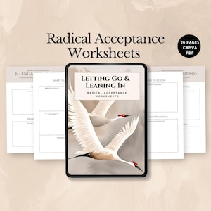 Scheda di lavoro per l&#39;accettazione radicale, abilità di coping DBT, strumenti di regolazione emotiva, quaderno di lavoro di auto-aiuto, risorse terapeutiche, consapevolezza della salute mentale