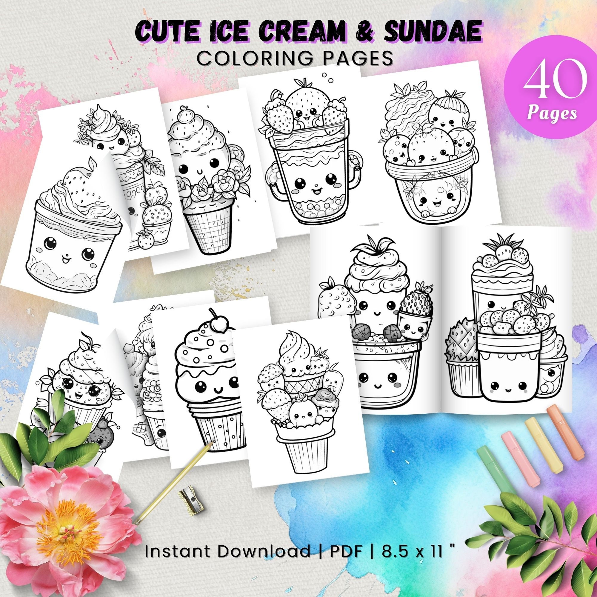 Cute Easy Coloring Page for Kids Printable Simple Kawaii Aesthetic