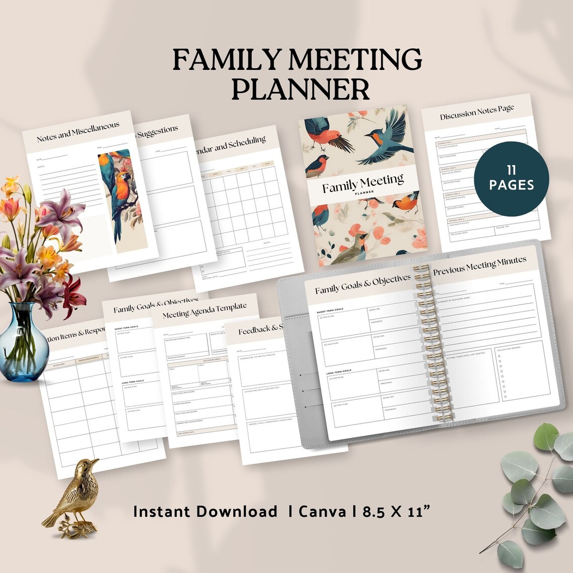 Printable Family Meeting Planner Household Mom Organization Guide Home ...