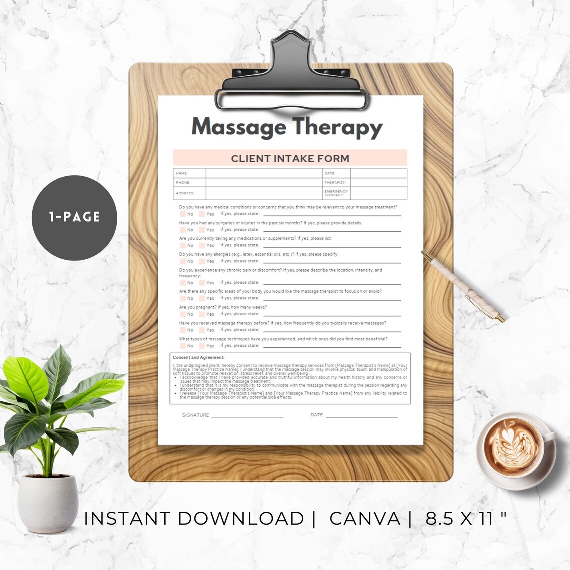 Client Intake Form Massage Therapy Intake Form Esthetician Massage ...
