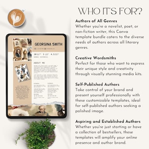 media kit canva template for author media kit novelist Sheet Canva Author Press Kit Book Author Profile Book Marketing writer profile sheet