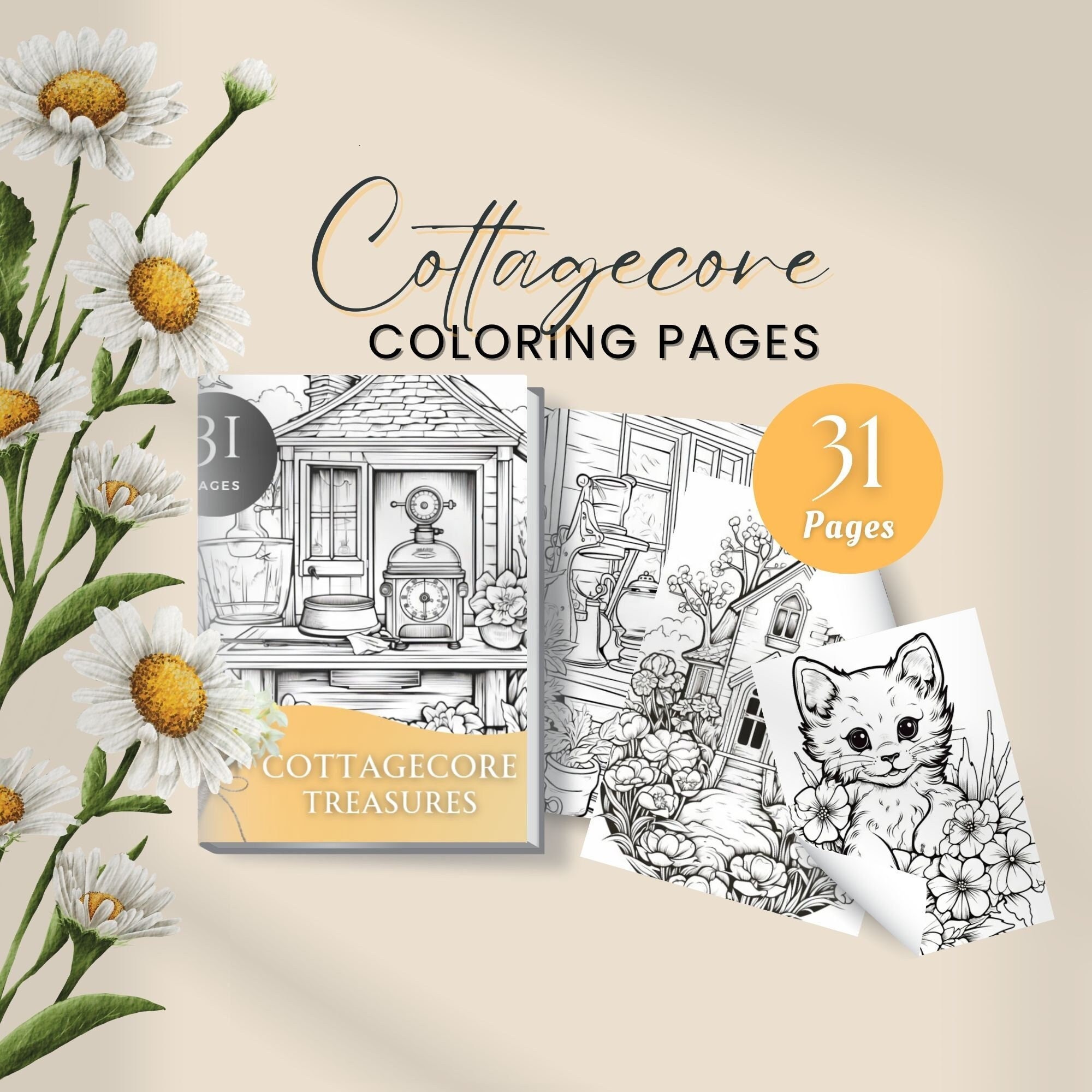 Cottagecore Coloring Pages, Mini Coloring Books, Print on Demand