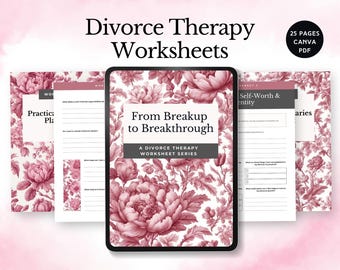 Divorce Therapy Worksheets marriage breakup coping journal boundary setting planner healing after separation printable emotional regulation