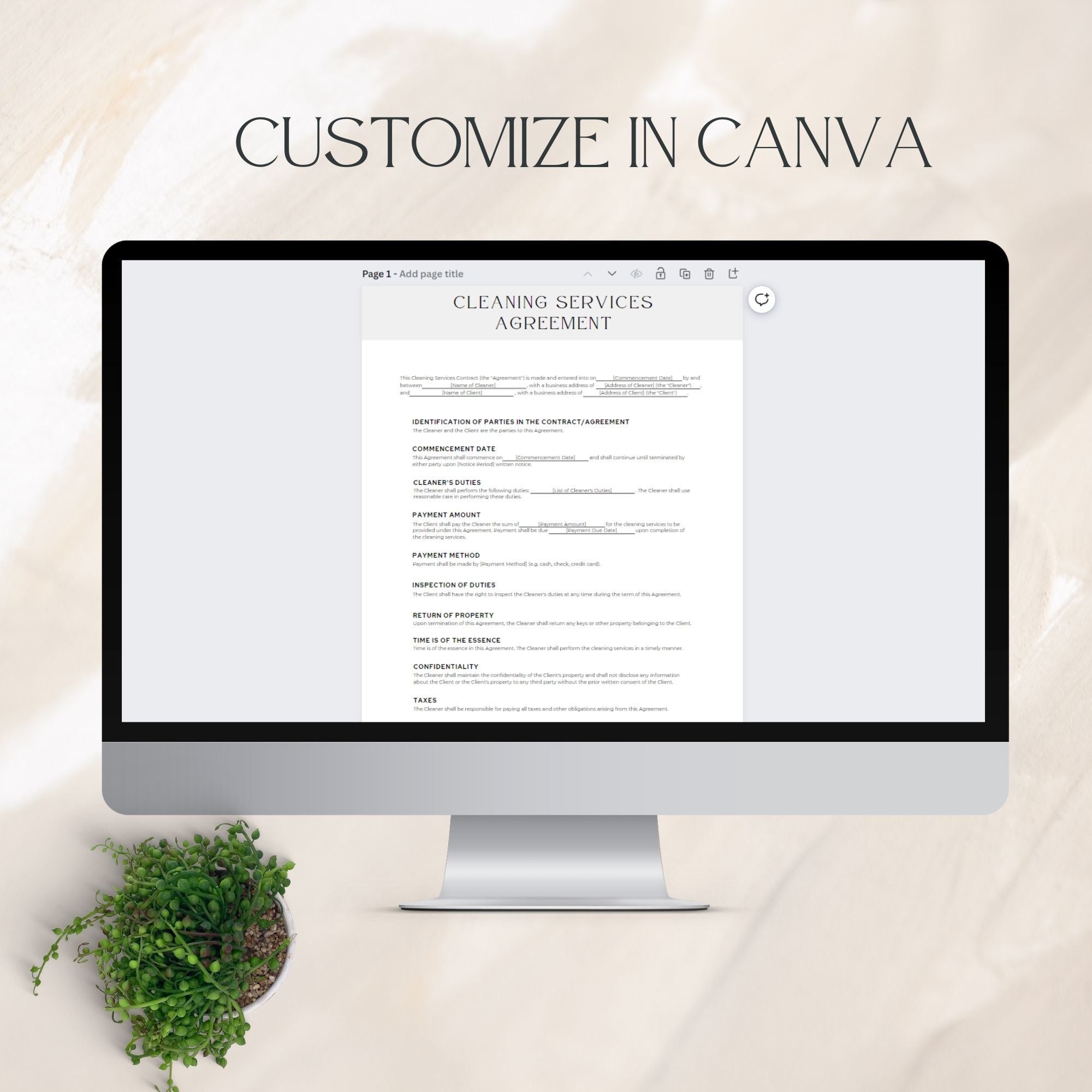 Cleaning Service Agreement Template House Cleaning Business Janitorial ...
