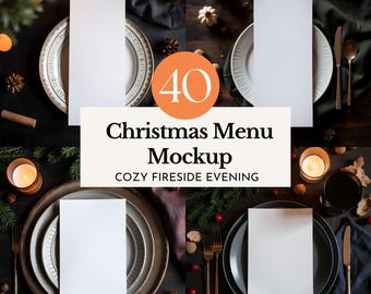 christmas menu mockup cozy holiday dinner card display wedding party decor hygge template dish list blank food menu editable table spread