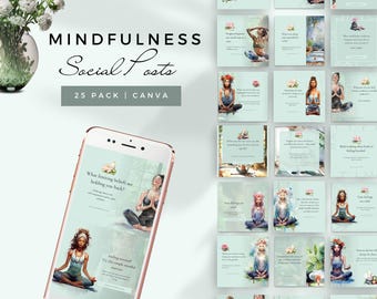 paquete social de coach consciente plantilla de instagram de coach de mindfulness publicaciones en redes sociales de salud mental coach holístico marketing de bienestar canva