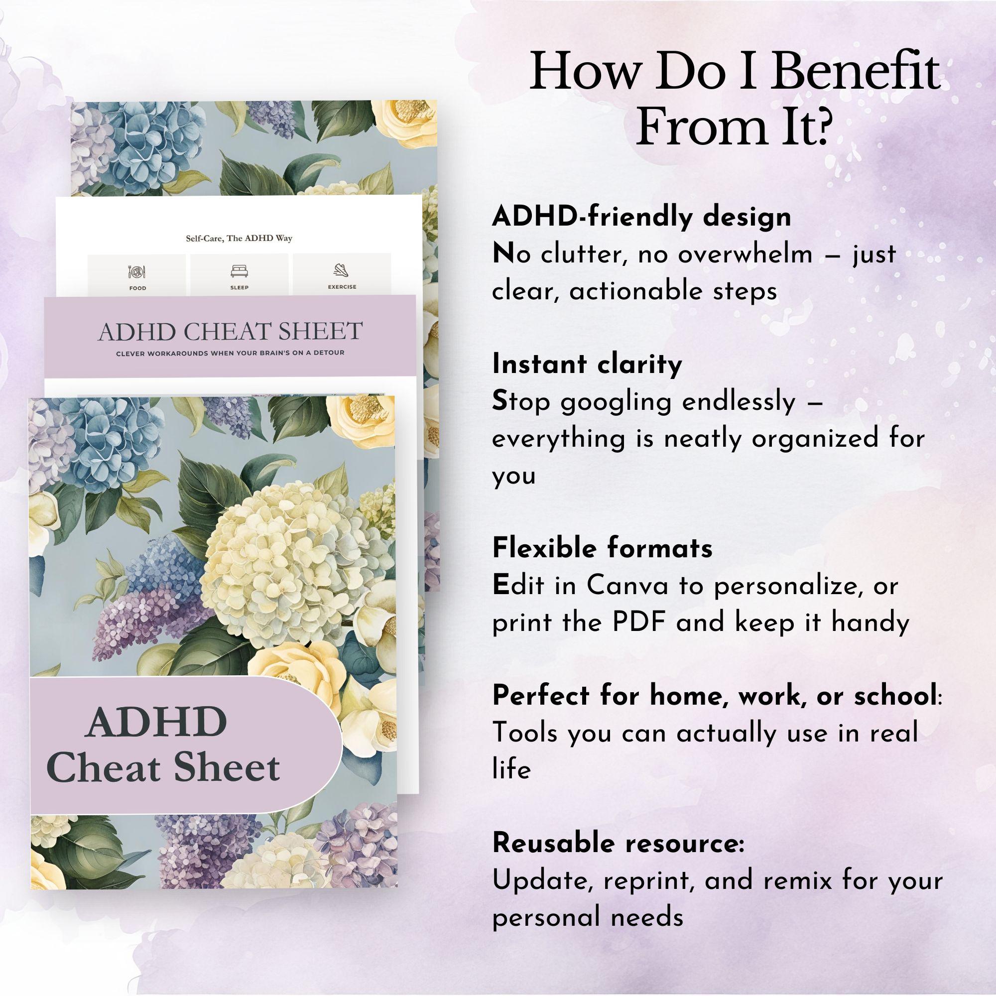 Adhd Cheat Sheet Executive Functioning Printable Time Management Aid ...