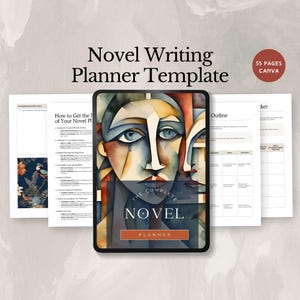 novel writing planner template author writing a book worksheet story outline digital organizer creative writing plot editable canva template