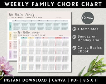 Family Chore Chart Template Editable CANVA, Weekly Family Chore Chart ...