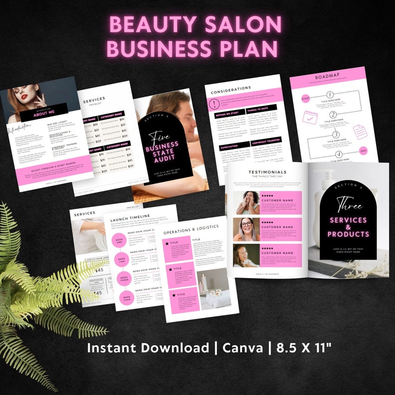 Beauty Salon Business Plan Template Canva Hair Nail Skin Salon Business ...