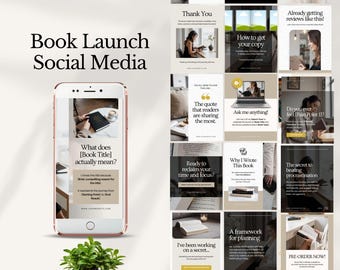 book launch social media templates author instagram post minimalist writer promotion kit boostagram marketing modern branding canva editable