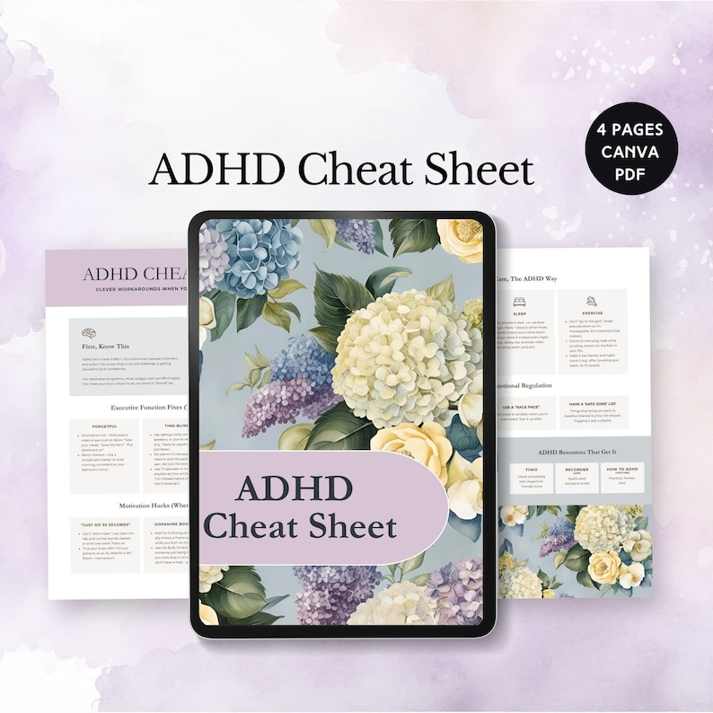 adhd cheat sheet executive functioning printable time management aid coping skills attention deficit support improve focus strategy template