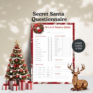 Wichtel Fragebogen bearbeiten Weihnachten Geschenk Austausch Quiz Familie Printable Urlaub Wunschliste Übersicht Mitarbeiter Weihnachten Party Canva Vorlage