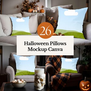 halloween pillow mockup canva frame easy drag and drop autumn throw cushion display fall design decor  editable accent pillow sublimation