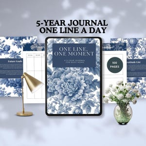 5 year journal one line a day for moms 365 Daily Journal Reflection future goals printable gratitude journal mum Mindfulness canva template