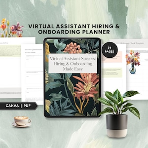 virtual assistant onboarding planner new client VA onboard hiring guide social media manager welcome packet customer template canva editable