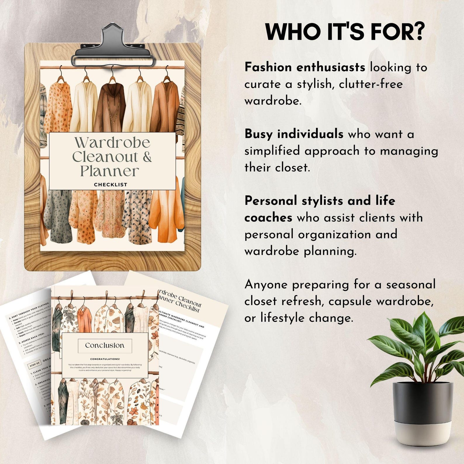 Wardrobe Checklist Closet Declutter Planner Closet Organization ...
